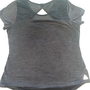 Reebok Women's Charcoal and Black Short Sleeve Top Mesh Cut Out